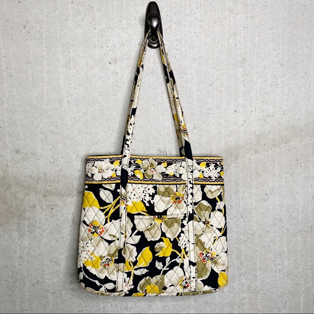 Vera Bradley floral quilted black mustard tote